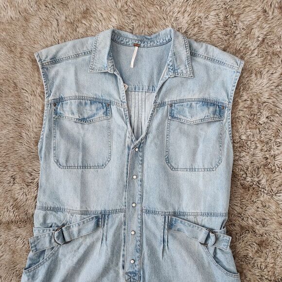 Free People Rowley Mini Dress Sunbleached Light Blue Denim Size XL - Picture 5 of 12